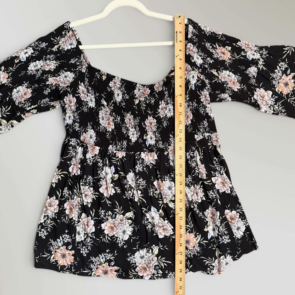 Torrid Challis Smocked Off-Shoulder Blouse Babydoll Top Black Floral Size 3X - Picture 7 of 9